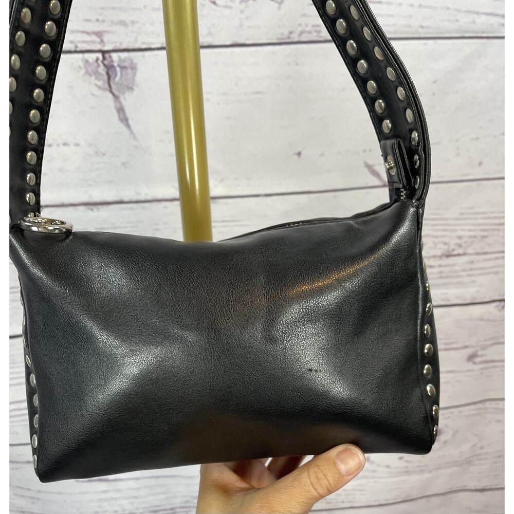 Vintage Nine West Black Studded Shoulder Bag Y2K Faux Leather Mini Purse - Picture 4 of 9